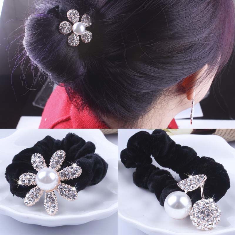 Hair Tie Velvet - 1 PC Zwart Fluwelen Scrunchies Parel